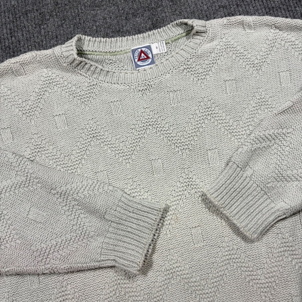 Peter Jon Sweater Mens M Gray Cotton Knit Sweater Geometric Made in USA Vintage